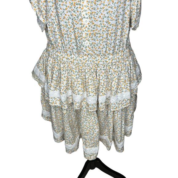 Sokie Collective NWT The Mini Flicker Dress Yellow Green Floral Tiered Rayon L - Picture 4 of 10